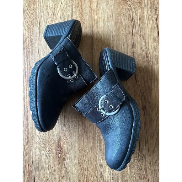 Born B.O.C. Black Leather Block Heel Clog Mules Size 9 - Picture 3 of 6